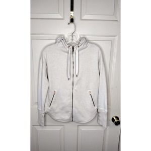 Athleta Full Zip Fleece-Lined Hoodie Heathered Natural Ivory XS